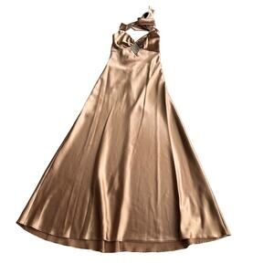 Jessica McClintock Gunne Sax VTG Satin Slip Jeweled Halter Long Blush Dress 3/4‎